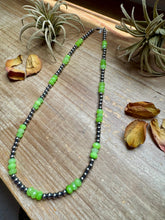 Load image into Gallery viewer, Jade Dye Green & Sterling Silver Pearl Necklace – 21 ¾” Plus Extender