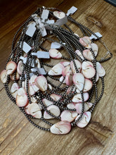 Load image into Gallery viewer, Sterling Silver Choker – 3 Flat Pink Conch Teardrops – 14.5" Approx.