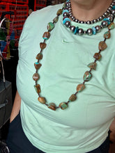 Load image into Gallery viewer, 34-Inch Long Turquoise Nugget & Brown Shell Necklace