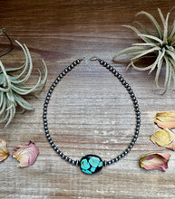 Load image into Gallery viewer, 15-Inch Sterling Silver Pearl Necklace with Turquoise – One-of-a-Kind