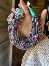 Load image into Gallery viewer, 5 Pink dye Turquoise Choker and Sterling Silver Pearls