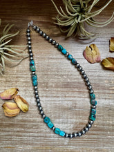 Load image into Gallery viewer, Blue Turquoise & Sterling Silver Necklace – 8 mm Pearls – 20 ½ Inch