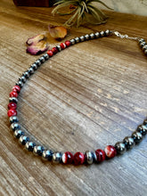 Load image into Gallery viewer, 19 inch 8 mm Sterling Silver Pearls necklace with Red Spiny