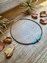 Load image into Gallery viewer, 15-Inch Sterling Silver Pearl & Blue Turquoise Torpedo Choker