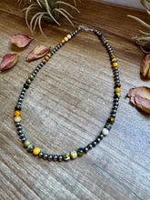 Load image into Gallery viewer, 18-Inch Sterling Silver Pearl & Bumblebee Jasper Necklace