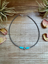 Load image into Gallery viewer, 15-Inch Sterling Silver Pearl & Blue Turquoise Torpedo Choker