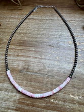 Load image into Gallery viewer, 15-Inch Pink Conch Heishi Necklace – Sterling Silver Pearls, Handmade