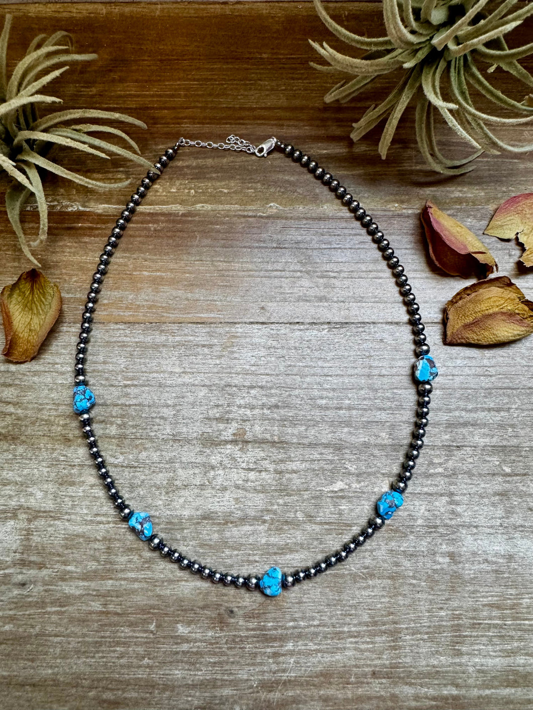 Golden Hill Turquoise & Sterling Silver Pearl Necklace – 16