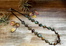 Load image into Gallery viewer, 34-Inch Long Turquoise Nugget &amp; Brown Shell Necklace
