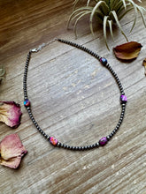 Load image into Gallery viewer, 5 Pink dye Turquoise Choker and Sterling Silver Pearls
