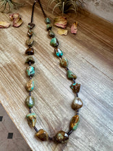 Load image into Gallery viewer, 34-Inch Long Turquoise Nugget &amp; Brown Shell Necklace
