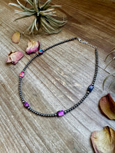 Load image into Gallery viewer, 5 Pink dye Turquoise Choker and Sterling Silver Pearls
