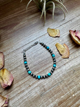 Load image into Gallery viewer, 5mm Sterling Silver Pearl &amp; Faceted Turquoise Bracelet
