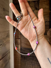 Load image into Gallery viewer, 5 Pink dye Turquoise Choker and Sterling Silver Pearls
