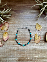 Load image into Gallery viewer, 5mm Sterling Silver Pearl &amp; Faceted Turquoise Bracelet
