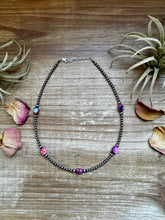 Load image into Gallery viewer, 5 Pink dye Turquoise Choker and Sterling Silver Pearls
