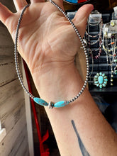 Load image into Gallery viewer, 15-Inch Sterling Silver Pearl &amp; Blue Turquoise Torpedo Choker
